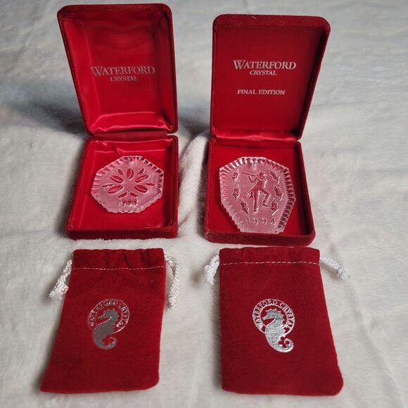 Waterford Crystal 2 Christmas Ornaments 1988 1994, 12 Days Of Christmas